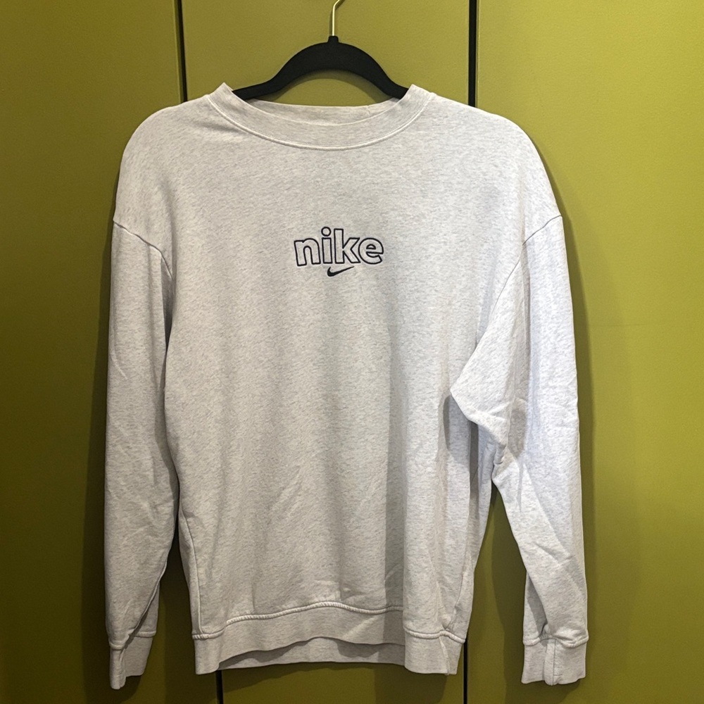 Nike Light Gray Crewneck Sweatshirt with Embroidered Logo